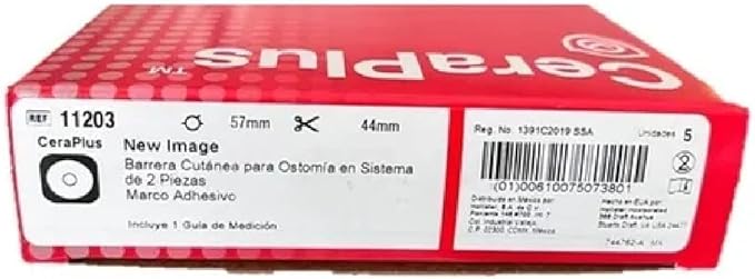 11203 barrera cutánea para ostomía en sistema de 2 piezas marco adhesivo . 5 piezas 44 mm con aro flotante de 57 mm